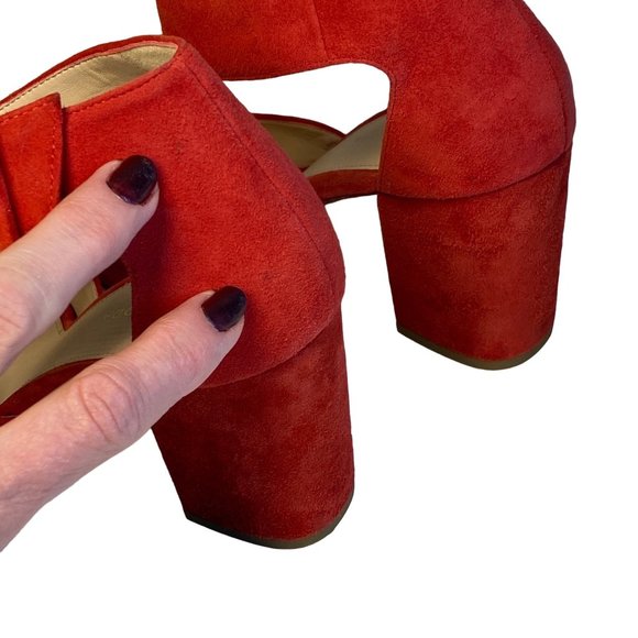 pelle moda pink/red Berlin Toe Block Heel Suede Ankle Strap Dress Sandals 7.5 - Picture 10 of 14